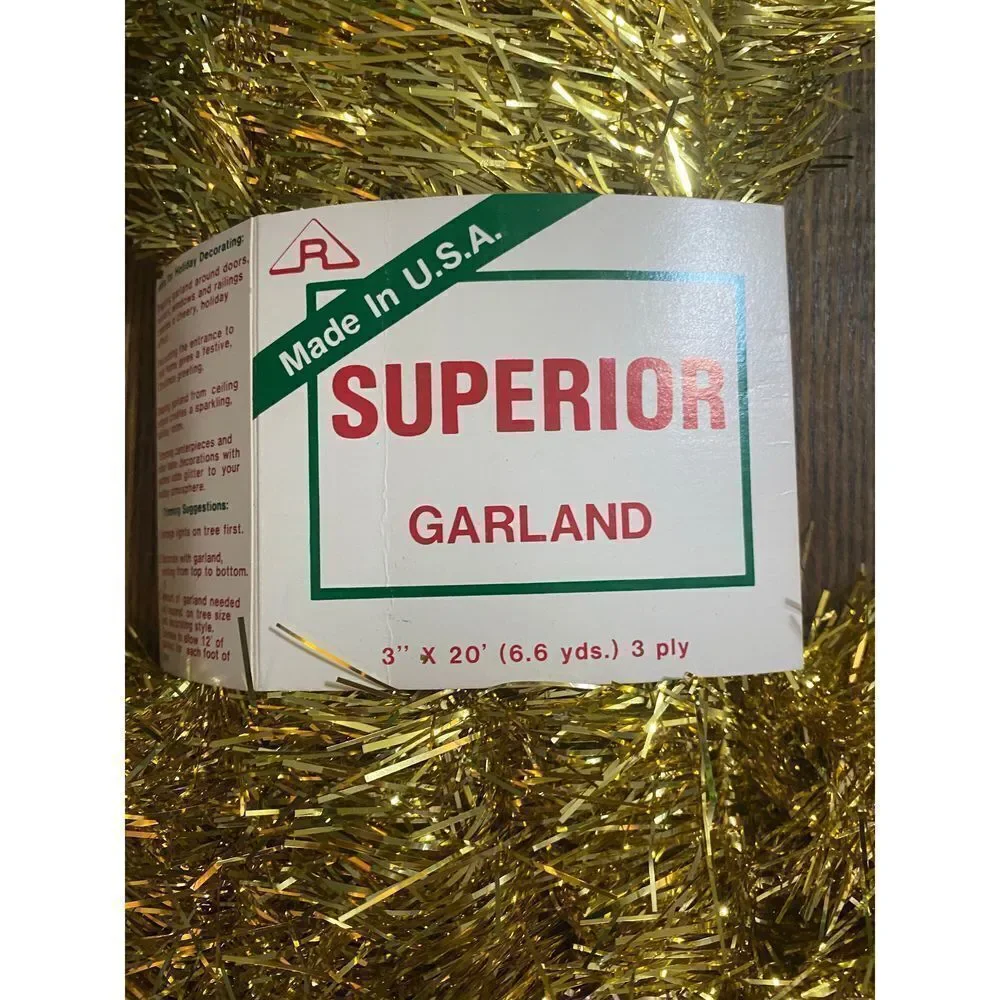 𝅺VINTAGE Rauch Industries Inc superior gold colored Christmas tinsel garland